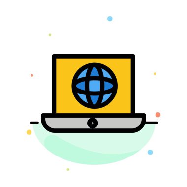 Laptop, Dünya, Küre, Teknik Soyut Düz Renk Simgesi Şablonu