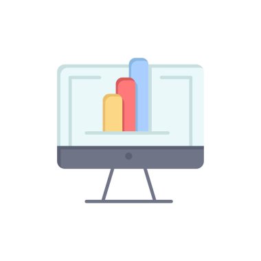 Bilgisayar, monitör, gömlek, grafik düz renk simgesi. Vektör simgesi ba