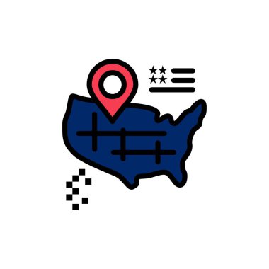 Konum, Harita, Amerikan Düz Renk Simgesi. Vektör simgesi afiş Tem