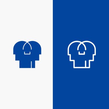 Empati, Duygular, Zihin, Head Line ve Glyph Solid simgesi Mavi afiş Hattı ve Glyph Solid simgesi Mavi afiş