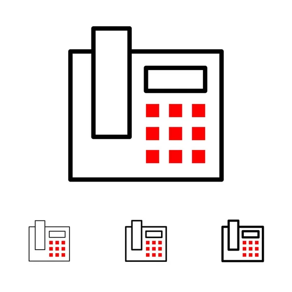 Telefon, Telefon, Anruf fett und dünne schwarze Linie gesetzt — Stockvektor