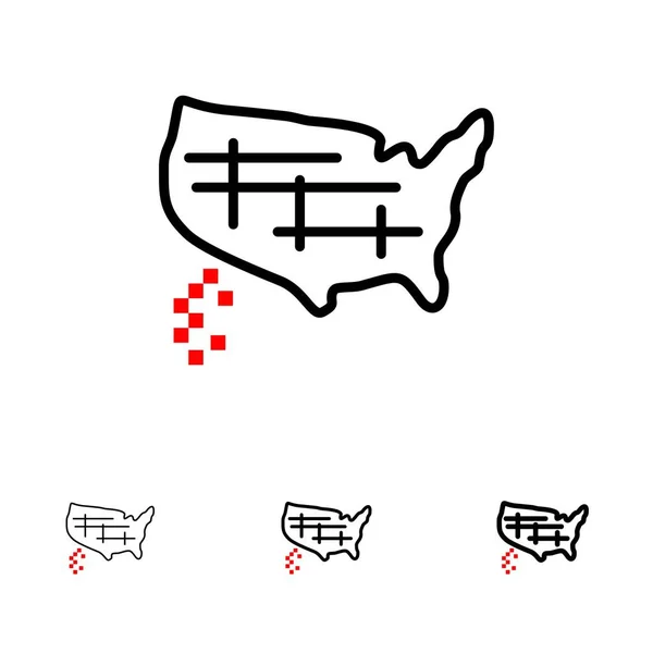 Karte, Staaten, vereint, USA eine kühne und dünne schwarze Linie gesetzt — Stockvektor