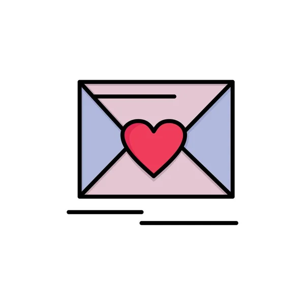 Post, Liebe, Herz, Hochzeit flache Farbe Symbol. Banner mit Vektorsymbol — Stockvektor