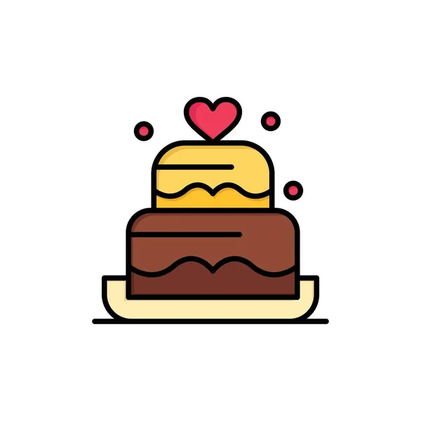 Torta, szerelem, szív, esküvői lapos szín Icon. Vektorikon-fejléc — Stock Vector