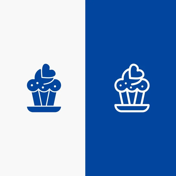 Cupcake, ciasto, miłość linia i glif ikona Solid niebieski baner — Wektor stockowy