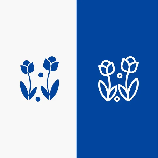 Flora, kwiat, natura, róża, linia sprężynowa i glif ikona bryły BL — Wektor stockowy