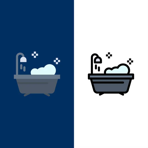 Bathroom, Clean, Shower  Icons. Flat and Line Filled Icon Set Ve — Stock Vector