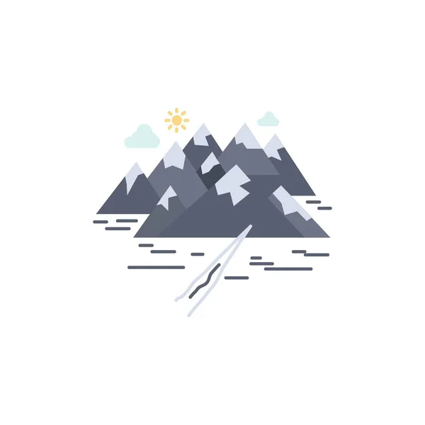 , Montaña, colina, paisaje, rocas, grieta Color plano Icono Vector — Vector de stock