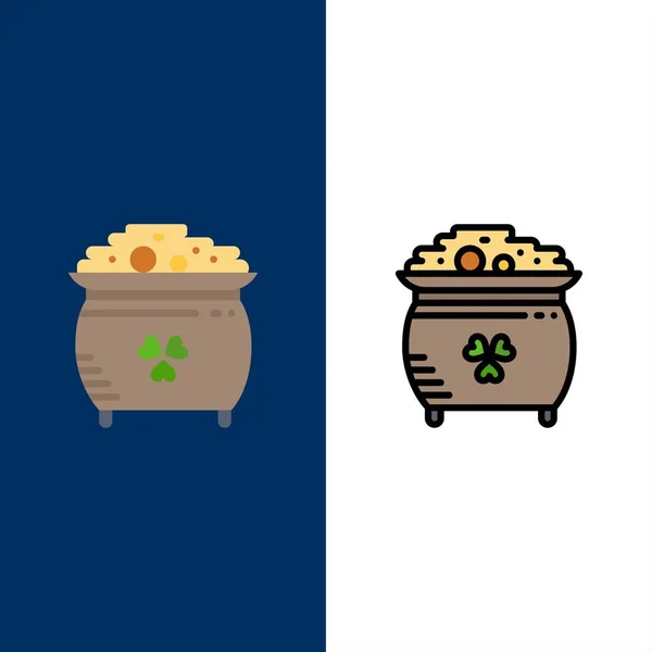 Clover, Coin, Gold, Pot, St. Patrick Icons. Fille plano y de línea — Archivo Imágenes Vectoriales