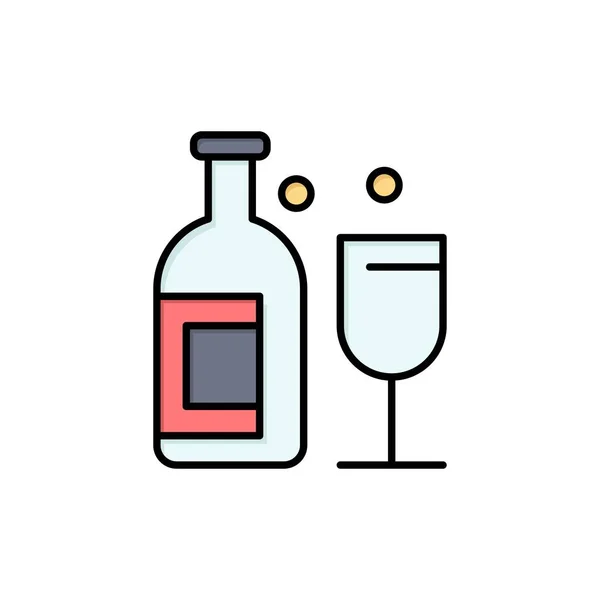 Álcool, Bar, Bebida, Whiskey Flat Color Icon. Ícone vetorial banne —  Vetores de Stock