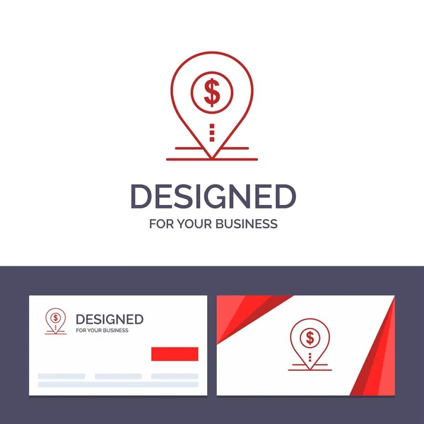 Креативна візитна картка та шаблон логотипу Долар, Pin, Map, Locat — стоковий вектор