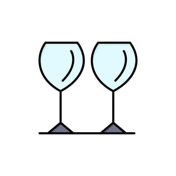Bicchieri, Bicchieri, Bere, Hotel Flat Color Icon. Icona vettoriale banne — Vettoriale Stock