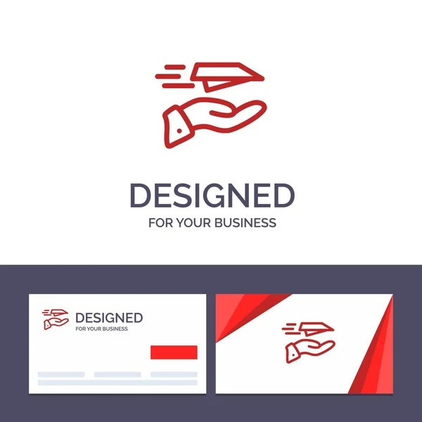 Carte de visite créative et modèle de logo Main, courrier, avion en papier — Image vectorielle