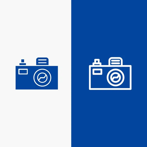 Camera, Image, Design Line e Glyph Solid ícone azul banner Line — Vetor de Stock