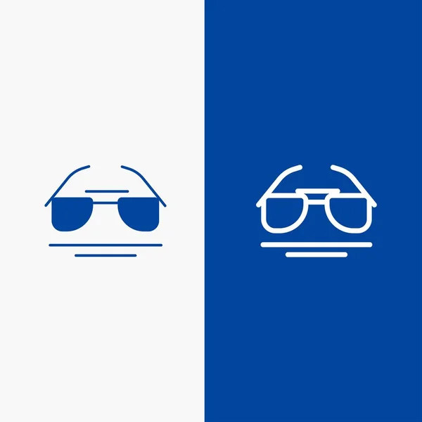Brille, Auge, Blick, Federstrich und Glyphen feines Symbol blaues Banner — Stockvektor