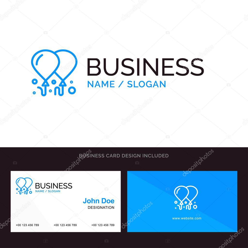Balloon, Fly, Motivation Blue Business logo and Business Card Te
