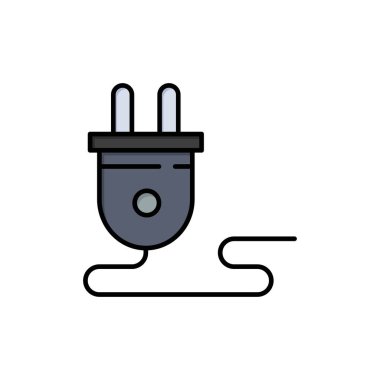 Elektrik, Enerji, Fiş, Güç Kaynağı, Düz Renk Simgesi. Vecto