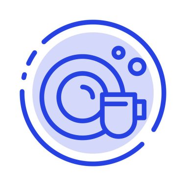 Çanak, Bardak, Temizleme Mavi Noktalı Çizgi Hattı Simgesi