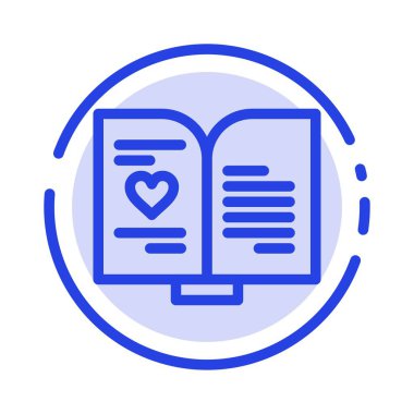 Kitap, Aşk, Kalp, Düğün Mavi Noktalı Çizgi Hattı Simgesi