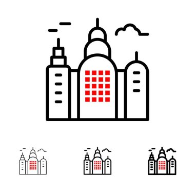 Bina, Ev, Kanada Kalın ve ince siyah çizgi simge seti