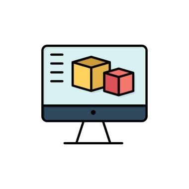 Bilgisayar, monitör, kutu, bilgisayar düz renk simgesi. Vektör simgesi 