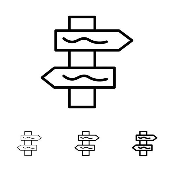 Index, Navigation, Route Ensemble d'icônes en gras et fines lignes noires — Image vectorielle