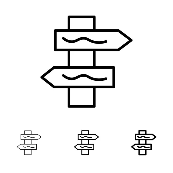 Índice, Navegação, Road Bold e fino conjunto de ícones de linha preta — Vetor de Stock