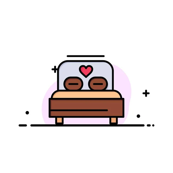 เตียง, ความรัก, หัวใจ, ธุรกิจงานแต่งงาน Flat Line Filled Icon Vector — ภาพเวกเตอร์สต็อก