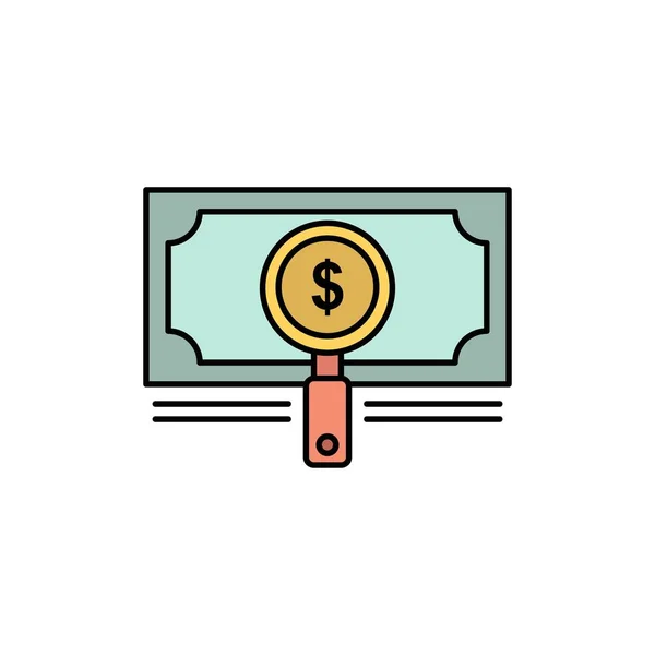 Argent, Fonds, Recherche, Prêt, Dollar Flat Color Icon. Icône vectorielle — Image vectorielle