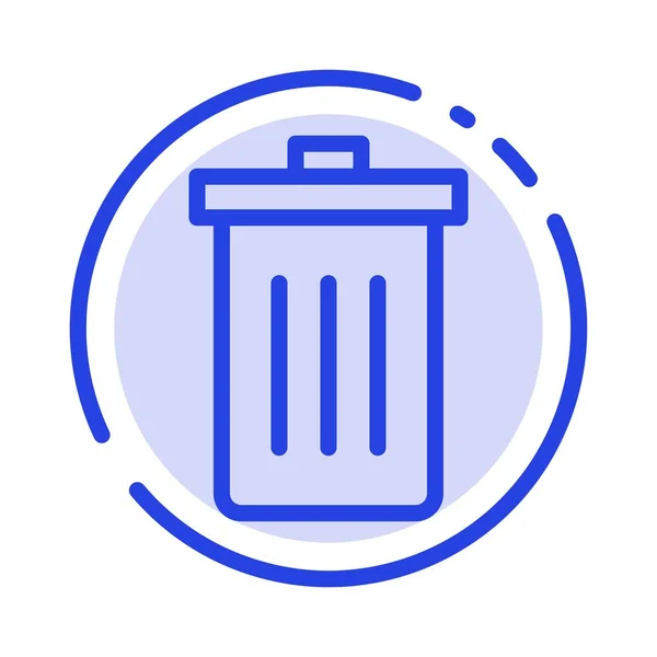 Cesta, Estado, Eliminar, Basura, Papelera Icono de línea de puntos azules — Vector de stock