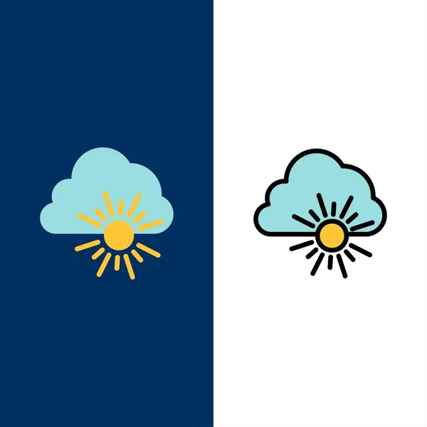 Nube, Naturaleza, Primavera, Iconos del Sol. Conjunto de iconos rellenos planos y de línea — Archivo Imágenes Vectoriales