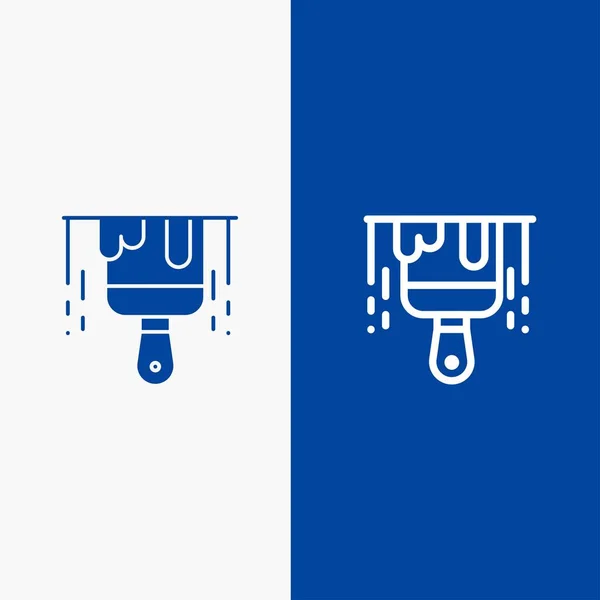 Kefe, építőipar, Paint line és Glyph Solid ikon kék banner — Stock Vector