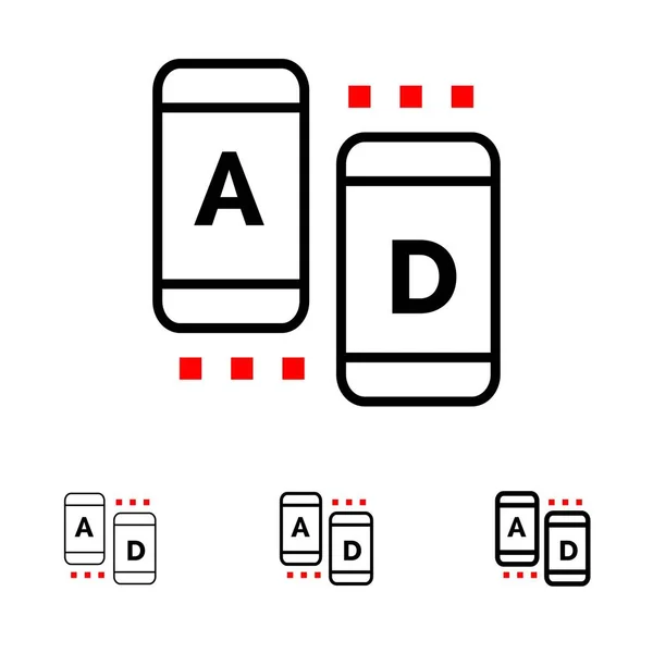 Anúncio, Marketing, Online, Tablet Bold e fino conjunto de ícones de linha preta —  Vetores de Stock