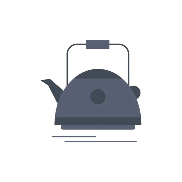 Tea, kettle, teapot, camping, pot Flat Color Icon Vector — Stock Vector