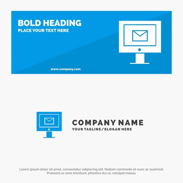 Computadora, Correo, Chat, Servicio SOlid Icon Website Banner y Busi — Vector de stock