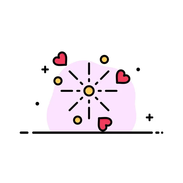 Šablona aplikace Fireworks, oslava, srdce, láska k obchodnímu logu. Ploché — Stockový vektor