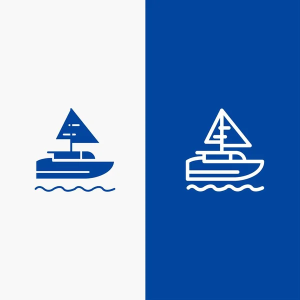 Boat, Ship, Indian, Country Line and Glyph Solid icon Blue banne — ストックベクタ