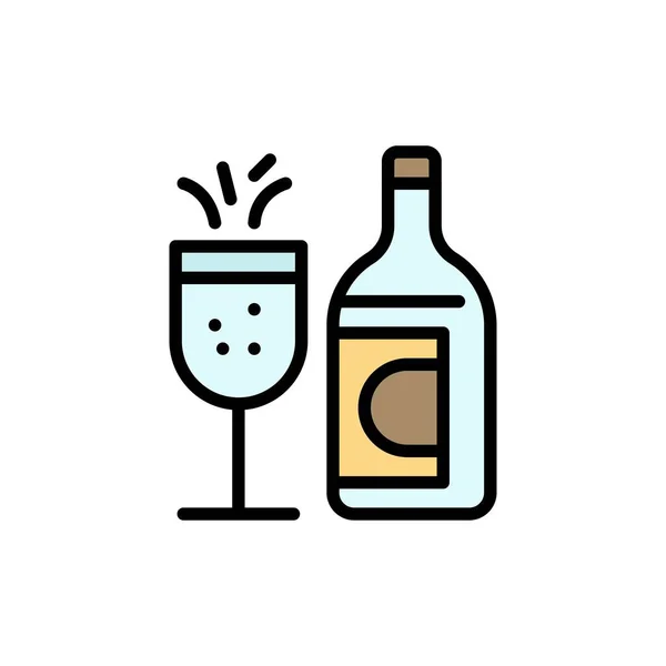 Icono de cristal, botella, Pascua, bebida de color plano. Vector icono banne — Vector de stock