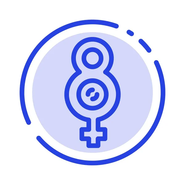 Acht, 8, symbool, vrouwelijke blauwe stippellijn pictogram — Stockvector