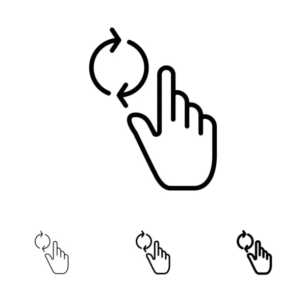 Dedo, Mão, Atualizar, Gesto Bold e fino conjunto de ícones de linha preta — Vetor de Stock
