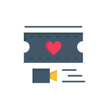 Film, Kalp, Aşk, Düğün Düz Renk Simgesi. Vektör simgesi afiş 