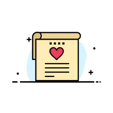 Dosya, Aşk, Düğün, Kalp İş Düz Çizgi Dolu Simge Vektör Banner Şablonu