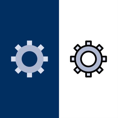 Dişliler, Dişliler, Ayar Simgeleri. Düz ve Çizgi Dolu Simge Seti Vektör