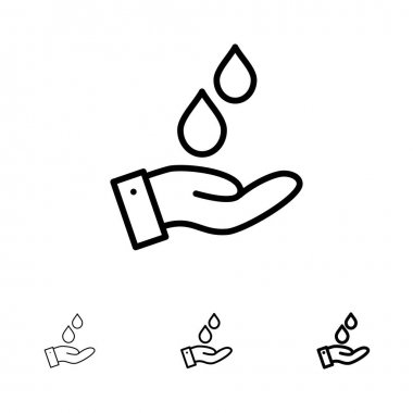 Saflaştırılmış, Su, Enerji, Güç Kalın ve ince siyah çizgi simgesi seti