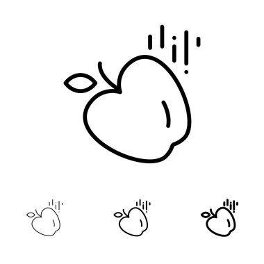 Apple, Gıda, Bilim Kalın ve ince siyah çizgi simge seti