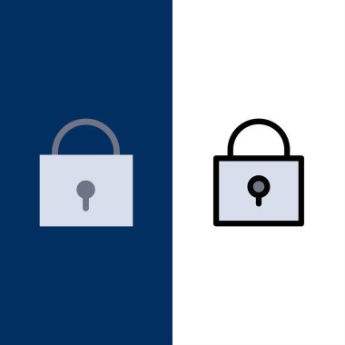 Twitter, Kilit, Kilitli Simgeler. Düz ve Çizgi Dolu Simge Seti Vect