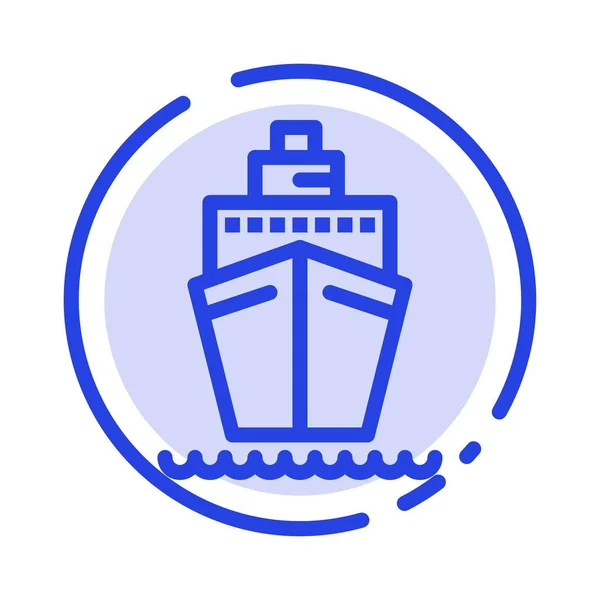 Boot, Schiff, Transport, Schiff blau gepunktetes Liniensymbol — Stockvektor