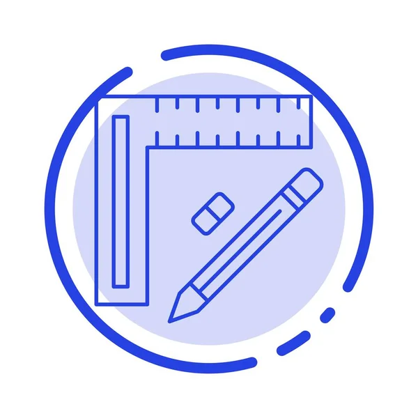 Liniaal, bouw, potlood, reparatie, ontwerp blauw gestippelde lijn Lin — Stockvector