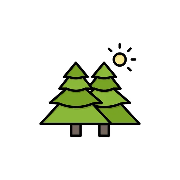 Gran, skog, natur, träd platt färg ikon. Banderoll för vektor ikon — Stock vektor