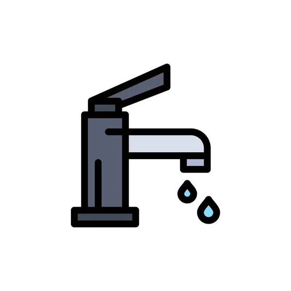 Baignoire, salle de bains, nettoyage, robinet, douche Flat Color Icon. Vecto — Image vectorielle